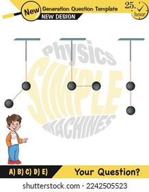 Physics, Science experiments on force and motion with pulley, Pulley examples, Pulleys with different wheels, Single and double reels, next generation question template, exam question, eps