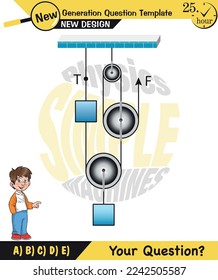 Physics, Science experiments on force and motion with pulley, Pulley examples, Pulleys with different wheels, Single and double reels, next generation question template, exam question, eps