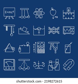 Physics science icon set in thin line style. Physical laws and symbols. Vector illustration