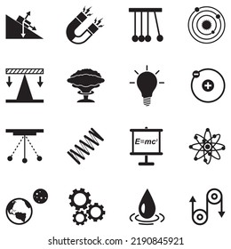 Physics Science Icons. Black Flat Design. Vector Illustration.