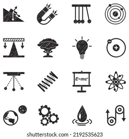 Iconos de ciencia física. Diseño de esgrima negra. Ilustración vectorial.
