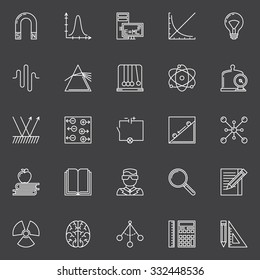 Physics and science icons - vector set of linear education symbols and signs on dark background - Shutterstock ID 332448536