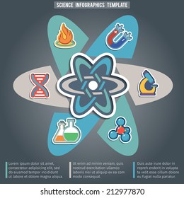 Physics science infographic template with laboratory equipment education stickers vector illustration
