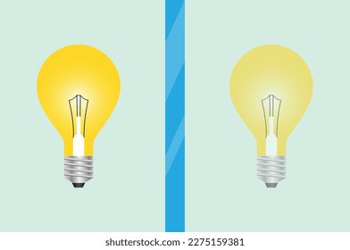 Physics is the science reflection of the light bulb in a flat mirror. Concave and convex mirror. Bright bulbs that can be reflected in front of the mirror. Reflection and plane mirrors in physics