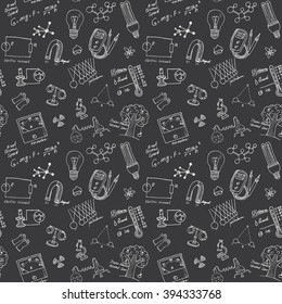 Physics and science seamless pattern with sketch elements Hand Drawn Doodles background Vector Illustration.