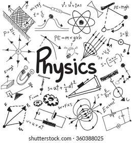 Physics science theory law and mathematical formula equation, doodle handwriting and model icon in white isolated background paper used for school education and document decoration, create by vector - Shutterstock ID 360388025