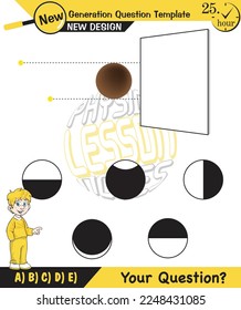 Physics, shadow experiments, optics, shadow formation with light sources from different angles, for teachers, editable, next generation question template, eps