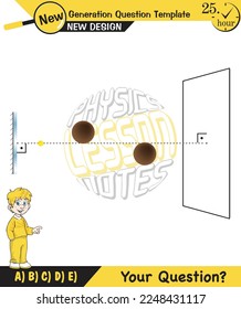 Physics, shadow experiments, optics, shadow formation with light sources from different angles, for teachers, editable, next generation question template, eps