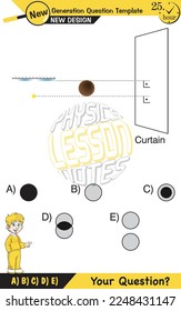 Physics, shadow experiments, optics, shadow formation with light sources from different angles, for teachers, editable, next generation question template, eps