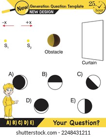 Physics, shadow experiments, optics, shadow formation with light sources from different angles, for teachers, editable, next generation question template, eps