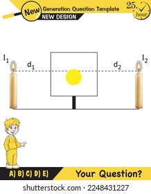 Physics, shadow experiments, optics, shadow formation with light sources from different angles, for teachers, editable, next generation question template, eps