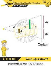 Physics, shadow experiments, optics, shadow formation with light sources from different angles, for teachers, editable, next generation question template, eps