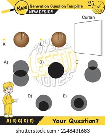 Physics, shadow experiments, optics, shadow formation with light sources from different angles, for teachers, editable, next generation question template, eps