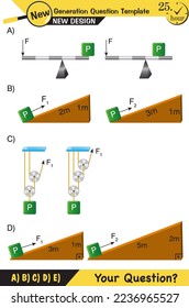 Física, máquinas simples, plano inclinado, rueda giratoria, poleas, plantilla de preguntas de próxima generación, figuras mudas de física, pregunta de examen, eps 