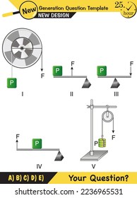 Physics, simple machines, inclined plane, spinning wheel, pulleys, next generation question template, dumb physics figures, exam question, eps 