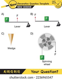 Physics, simple machines, inclined plane, spinning wheel, pulleys, next generation question template, dumb physics figures, exam question, eps 