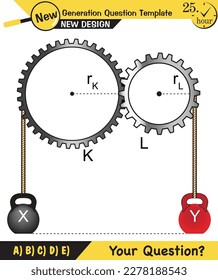 Physics, simple machines, inclined plane, spinning wheel, pulleys, next generation question template