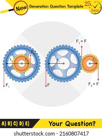 Physics - Simple machines, pulleys, gears, next generation question template, dumb physics figures, eps 