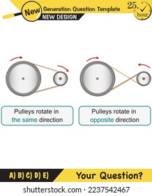 Physics, Simple machines, pulleys, gears, next generation question template, dumb physics figures, exam question, eps