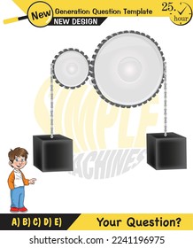 Physics, Simple machines, pulleys, gears, next generation question template, dumb physics figures, exam question, eps