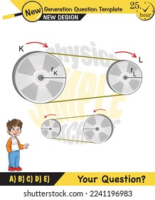 Physics, Simple machines, pulleys, gears, next generation question template, dumb physics figures, exam question, eps