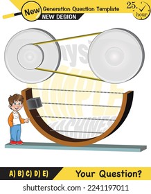 Physics, Simple machines, pulleys, gears, next generation question template, dumb physics figures, exam question, eps