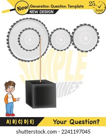 Physik, Einfache Maschinen, Pulleys, Zahnräder, Fragevorlage der nächsten Generation, blöde Physik-Figuren, Prüfungsfrage, EPS