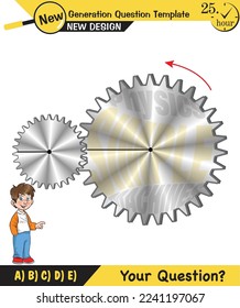 Physics, Simple machines, pulleys, gears, next generation question template, dumb physics figures, exam question, eps