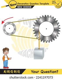 Physics, Simple machines, pulleys, gears, next generation question template, dumb physics figures, exam question, eps