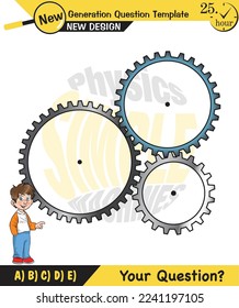 Physics, Simple machines, pulleys, gears, next generation question template, dumb physics figures, exam question, eps