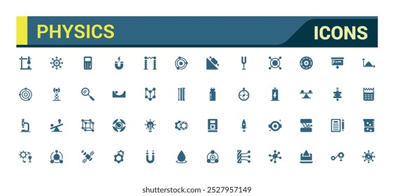 Physics solid icons set. Relatate to atom, brain and more, Filled icon collection, Glyph symbol for web and ui. Editable and pixel perfect, Vector illustration.