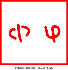 physics symbol phi in doodle style, red physics symbol hand drawn