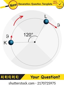 Physics, Uniform circular motion with changing position and velocity vectors and angles, Next generation question template, exam question, eps

