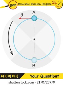 Physics, Uniform circular motion with changing position and velocity vectors and angles, Next generation question template, exam question, eps

