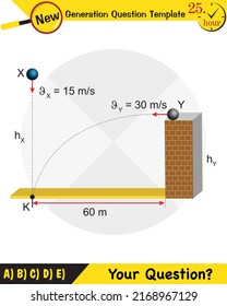 Physics, vector illustration of a forces and motion, vectors, shots, next generation question template