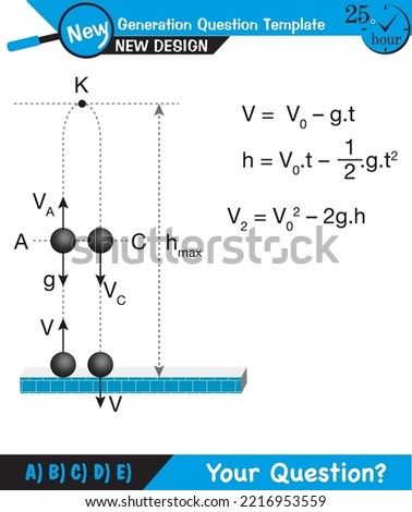 Physics - vector illustration of a forces and motion, vectors, shot, next generation question template, exam question, eps