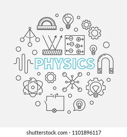 Physics vector round science and education concept illustration in thin line style