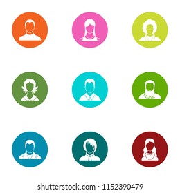 Physiognomy icons set. Flat set of 9 physiognomy vector icons for web isolated on white background