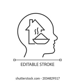 Physiological motivation linear icon. Satisfy basic human needs. Hunger, tiredness. Thin line customizable illustration. Contour symbol. Vector isolated outline drawing. Editable stroke