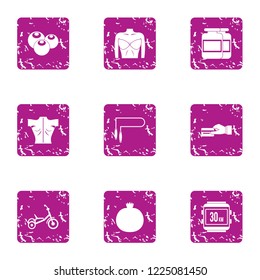 Physiological state icons set. Grunge set of 9 physiological state vector icons for web isolated on white background