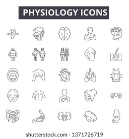 Physiology line icons, signs set, vector. Physiology outline concept, illustration: physiology,medical,body,health,human,science