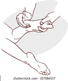  physiotherapist doing reflexology on a patient feet 