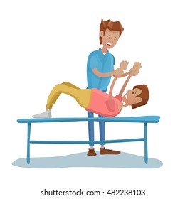 Physiotherapy. Chiropractor with patient. Flat cartoon vector illustration