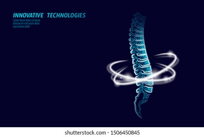 Physiotherapy Human Spine Recovery. Pain Area Surgery Modern Loin Medicine Technology Low Poly Triangles 3D Render Vector Illustration