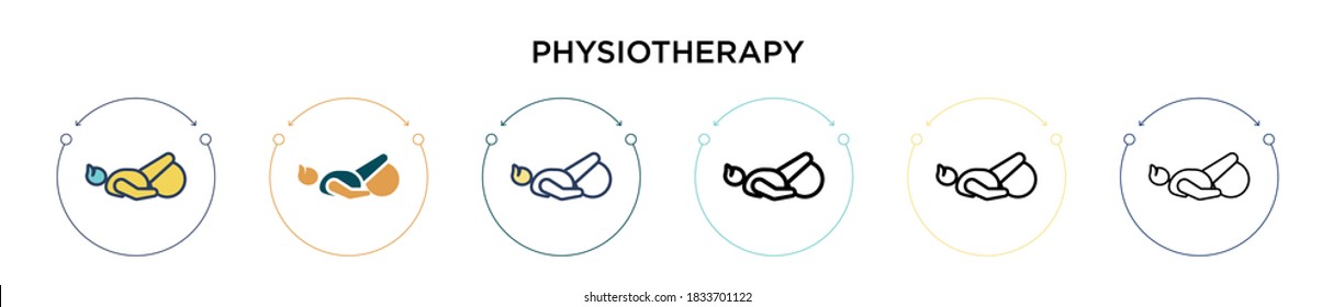 Icono de fisioterapia en el estilo relleno, delgado, contorno y trazo. Ilustración vectorial de dos diseños de iconos vectoriales de fisioterapia de color y negro se pueden utilizar para móviles, ui, web