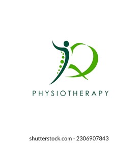 Physiotherapy icon of rehabilitation, physical therapy and body health. Vector exercises of physio therapy, spine, neck and back pain massage treatment symbol with abstract human silhouette and balls