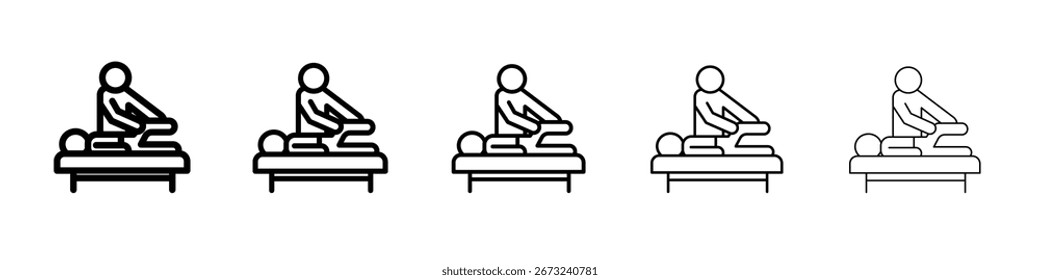 Ícone de fisioterapia conjunto de contornos de linha fina ou coleção