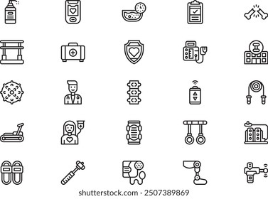 Physiotherapy icons collection is a vector illustration with editable stroke.