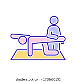 Physiotherapy line color icon. Rehabilitation, therapy concept. Injury treatment.Isolated vector element. Outline pictogram for web page, mobile app, promo.