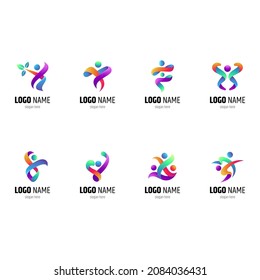 physiotherapy logo set, people health care logo collection